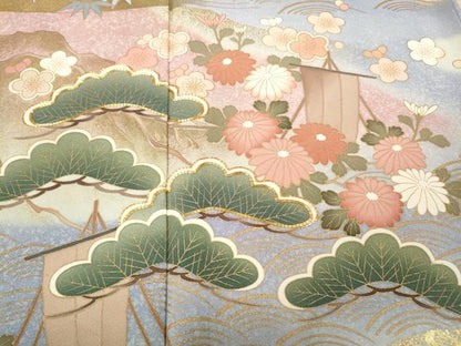 平和屋着物●訪問着 駒刺繍 舟松花文 暈し染め 金彩 正絹 逸品 CABC2364ut