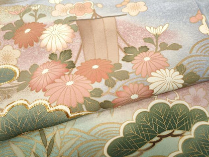 平和屋着物●訪問着 駒刺繍 舟松花文 暈し染め 金彩 正絹 逸品 CABC2364ut