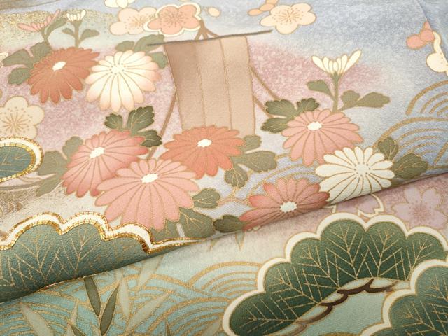 平和屋着物●訪問着 駒刺繍 舟松花文 暈し染め 金彩 正絹 逸品 CABC2364ut