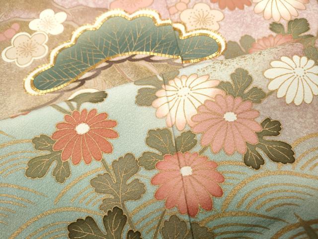 平和屋着物●訪問着 駒刺繍 舟松花文 暈し染め 金彩 正絹 逸品 CABC2364ut