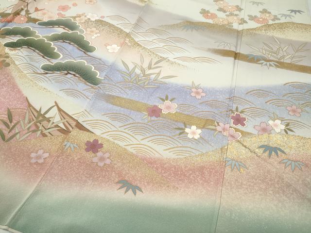 平和屋着物●訪問着 駒刺繍 舟松花文 暈し染め 金彩 正絹 逸品 CABC2364ut