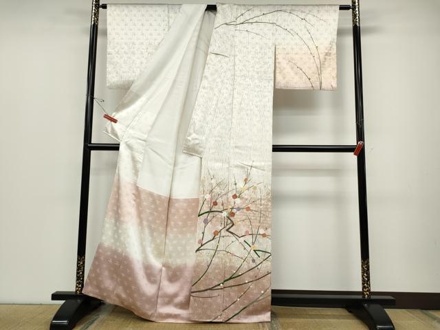 平和屋着物●訪問着 絞り 枝梅文 暈し染め 金彩 正絹 逸品 CABC2368ut
