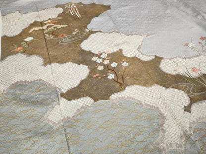 平和屋着物●豪華色留袖 絞り 刺繍 雲取り草花文 金彩 正絹 逸品 CABC2372ut