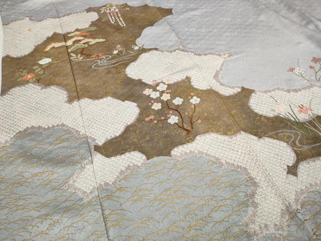 平和屋着物●豪華色留袖 絞り 刺繍 雲取り草花文 金彩 正絹 逸品 CABC2372ut