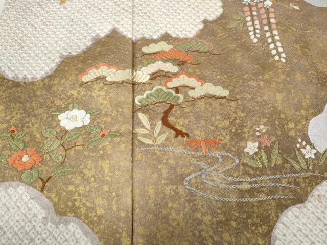 平和屋着物●豪華色留袖 絞り 刺繍 雲取り草花文 金彩 正絹 逸品 CABC2372ut