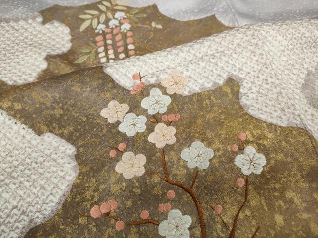 平和屋着物●豪華色留袖 絞り 刺繍 雲取り草花文 金彩 正絹 逸品 CABC2372ut