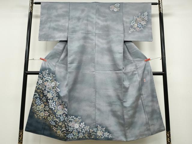 平和屋着物●越後十日町の一流染匠 桐屋・翠山工房 訪問着 辻が花 絞り 銀通し地 やまと誂製 正絹 逸品 未使用 CABC2373ut