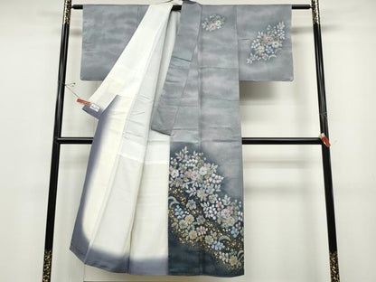 平和屋着物●越後十日町の一流染匠 桐屋・翠山工房 訪問着 辻が花 絞り 銀通し地 やまと誂製 正絹 逸品 未使用 CABC2373ut