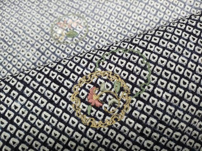 平和屋着物●訪問着 総絞り 総刺繍 雪輪花文 金糸 正絹 逸品 CABC2374ut