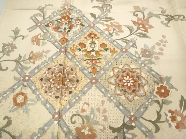平和屋着物●中国三大刺繍 蘇州刺繍 総刺繍 訪問着 向かい鳥花唐草文 金銀彩 正絹 逸品 CABC2380ut