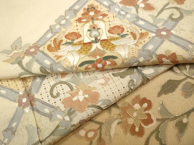 平和屋着物●中国三大刺繍 蘇州刺繍 総刺繍 訪問着 向かい鳥花唐草文 金銀彩 正絹 逸品 CABC2380ut