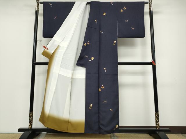 平和屋着物●十日町 名門青柳謹製 赤城紬 十五夜兎 百人一首 成り物 正絹 逸品 CABC2381ut