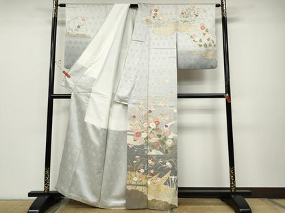 平和屋着物●訪問着 作家物 舟流水草花文 金銀彩 正絹 逸品 CABC2384ut