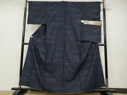 平和屋着物●本場結城玉紬 100亀甲 エ霞笹文 結織苑 証紙付き 正絹 逸品 CABC2386ut
