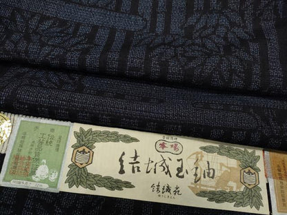 平和屋着物●本場結城玉紬 100亀甲 エ霞笹文 結織苑 証紙付き 正絹 逸品 CABC2386ut