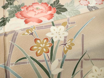 平和屋着物●訪問着 友禅 作家物 竹垣枝花文 正絹 逸品 CABC2390ut