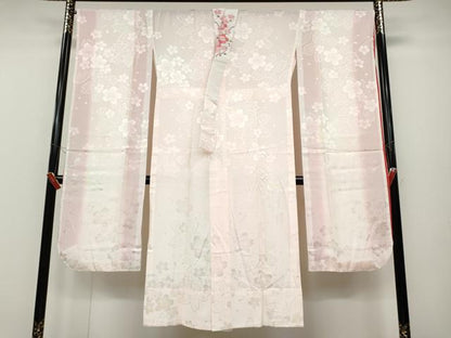 平和屋着物●振袖用長襦袢 無双仕立て 舞花地紋 暈し染め 半衿刺繍 正絹 逸品 CABC2391ut