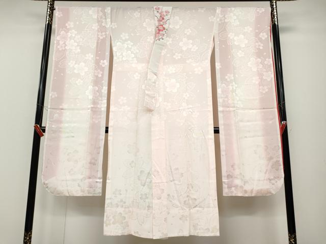 平和屋着物●振袖用長襦袢 無双仕立て 舞花地紋 暈し染め 半衿刺繍 正絹 逸品 CABC2391ut