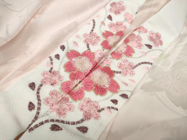 平和屋着物●振袖用長襦袢 無双仕立て 舞花地紋 暈し染め 半衿刺繍 正絹 逸品 CABC2391ut