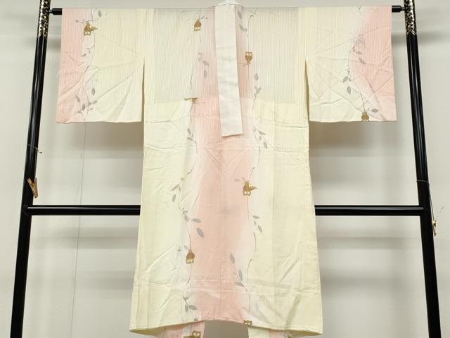 平和屋着物●長襦袢 無双仕立て ミミズク 枝花文 暈し染め 正絹 逸品 CABC2393ut