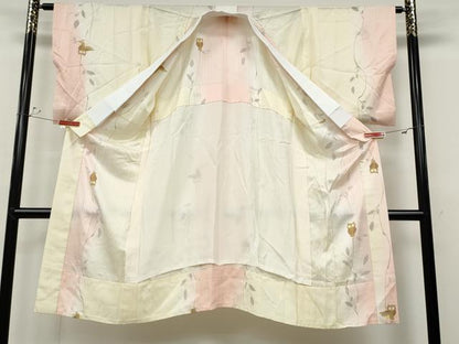 平和屋着物●長襦袢 無双仕立て ミミズク 枝花文 暈し染め 正絹 逸品 CABC2393ut