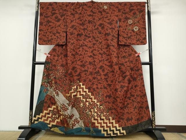 平和屋着物●ファッションデザイナー HIROKO KOSHINO コシノヒロコ 訪問着 渡橋枝桜 金彩 正絹 逸品 CABC2394ut