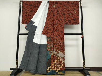 平和屋着物●ファッションデザイナー HIROKO KOSHINO コシノヒロコ 訪問着 渡橋枝桜 金彩 正絹 逸品 CABC2394ut