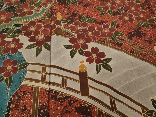 平和屋着物●ファッションデザイナー HIROKO KOSHINO コシノヒロコ 訪問着 渡橋枝桜 金彩 正絹 逸品 CABC2394ut