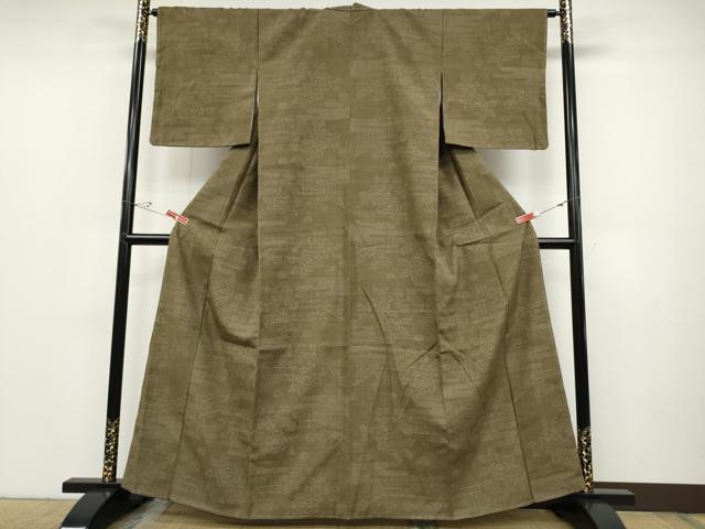 平和屋着物●結城紬 80亀甲 エ霞舞花文 さが美扱い 正絹 逸品 未使用 CABC2396ut