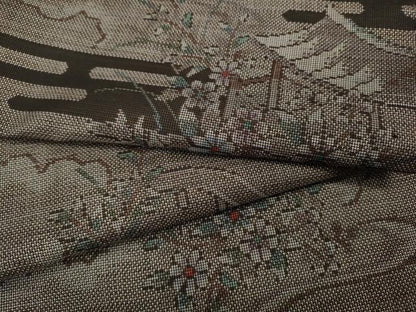 平和屋着物●本場大島紬 9マルキ エ霞風景花文 正絹 逸品 CABC2400ut
