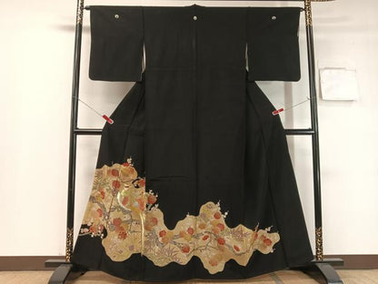 平和屋着物■豪華黒留袖　駒刺繍　道長鳳凰枝花文　金彩　正絹　逸品　CABC2461vp