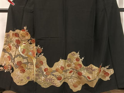 平和屋着物■豪華黒留袖　駒刺繍　道長鳳凰枝花文　金彩　正絹　逸品　CABC2461vp