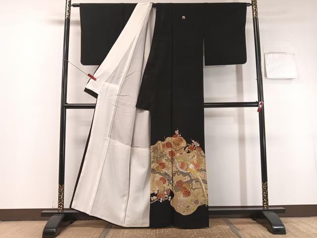 平和屋着物■豪華黒留袖　駒刺繍　道長鳳凰枝花文　金彩　正絹　逸品　CABC2461vp