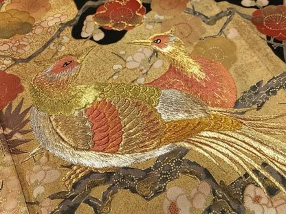 平和屋着物■豪華黒留袖　駒刺繍　道長鳳凰枝花文　金彩　正絹　逸品　CABC2461vp