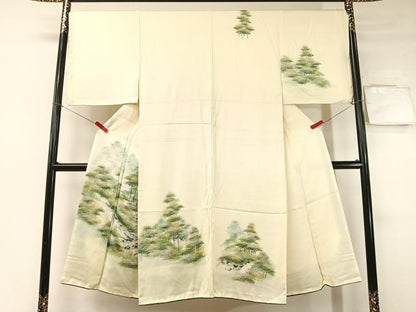 平和屋着物●男性　訪問着　手描き　樹林風景文　暈し染め　正絹　逸品　CABC2494vp