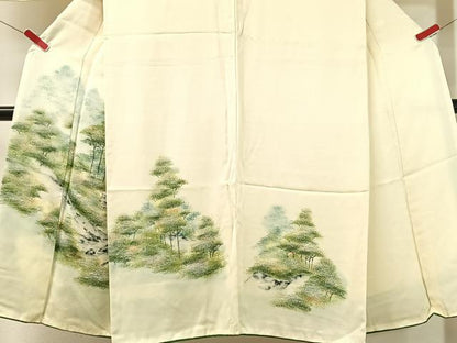 平和屋着物●男性　訪問着　手描き　樹林風景文　暈し染め　正絹　逸品　CABC2494vp
