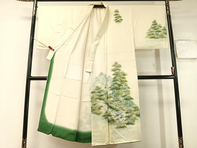 平和屋着物●男性　訪問着　手描き　樹林風景文　暈し染め　正絹　逸品　CABC2494vp