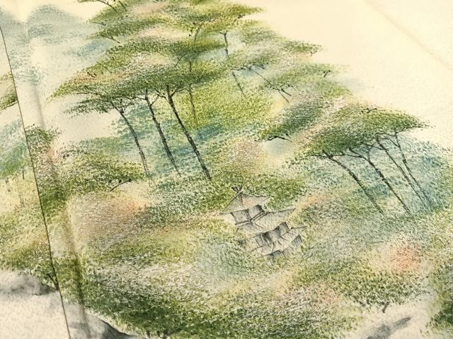 平和屋着物●男性　訪問着　手描き　樹林風景文　暈し染め　正絹　逸品　CABC2494vp