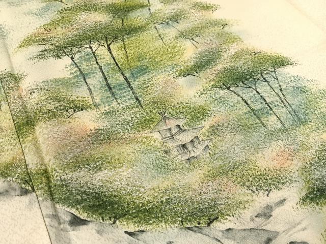 平和屋着物●男性　訪問着　手描き　樹林風景文　暈し染め　正絹　逸品　CABC2494vp