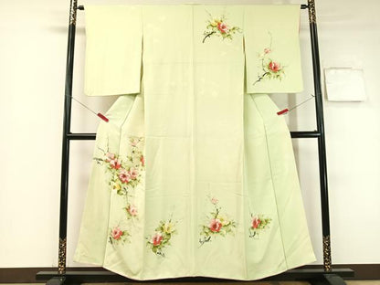 平和屋着物▼訪問着 手描き 枝椿 金彩 正絹 逸品 CABC2527vp