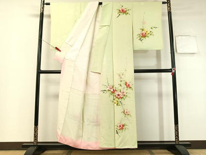 平和屋着物▼訪問着 手描き 枝椿 金彩 正絹 逸品 CABC2527vp