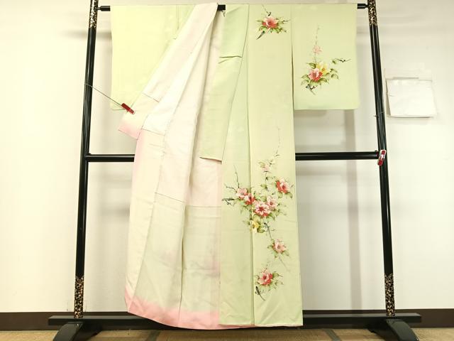 平和屋着物▼訪問着 手描き 枝椿 金彩 正絹 逸品 CABC2527vp