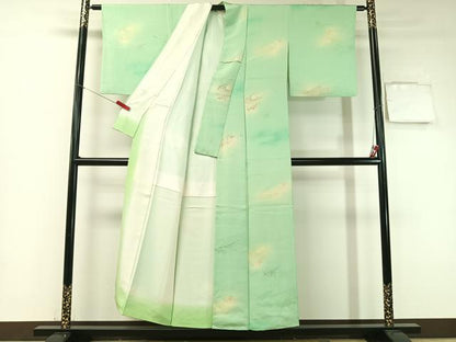 平和屋着物▼上質な小紋　地紋起こし　竜田川文　暈し染め　銀糸　正絹　逸品　CABC2537vp