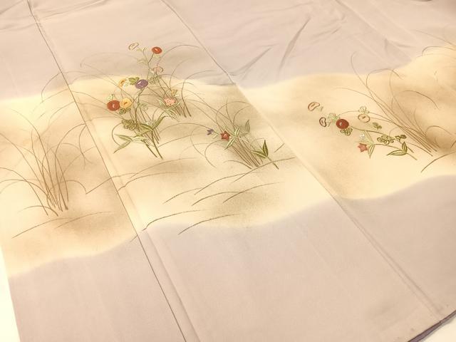 平和屋着物▼訪問着 刺繍 草花文 暈し染め 金彩 正絹 逸品 CABC2575vp
