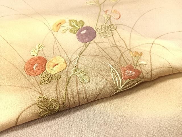 平和屋着物▼訪問着 刺繍 草花文 暈し染め 金彩 正絹 逸品 CABC2575vp