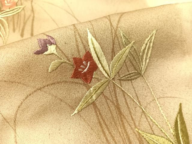 平和屋着物▼訪問着 刺繍 草花文 暈し染め 金彩 正絹 逸品 CABC2575vp