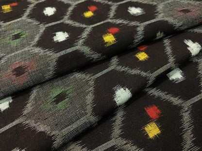 平和屋着物●久留米絣 単衣 亀甲文様 黒地 綿 逸品 CABC2621vp