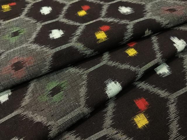 平和屋着物●久留米絣 単衣 亀甲文様 黒地 綿 逸品 CABC2621vp