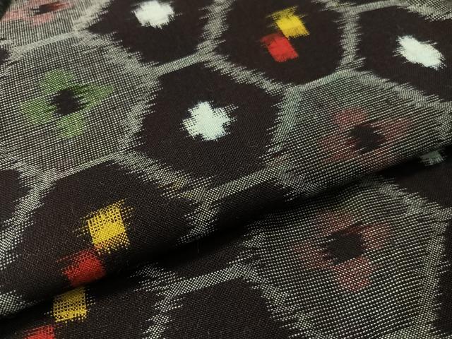 平和屋着物●久留米絣 単衣 亀甲文様 黒地 綿 逸品 CABC2621vp