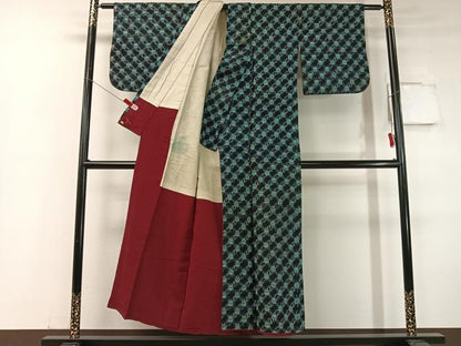 平和屋着物●久留米絣 アンサンブル 吉祥格子文 綿 逸品 CABC2623vp